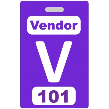 Custom Printed Numbered Purple PVC Vendor Badges + Strap Clips - 10 pack